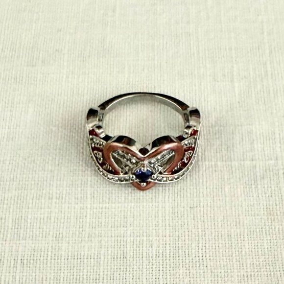 Elegant Silver Rose Gold Heart Infinity Knot Ring Rhinestone Accents Size 7.75 - Picture 1 of 11